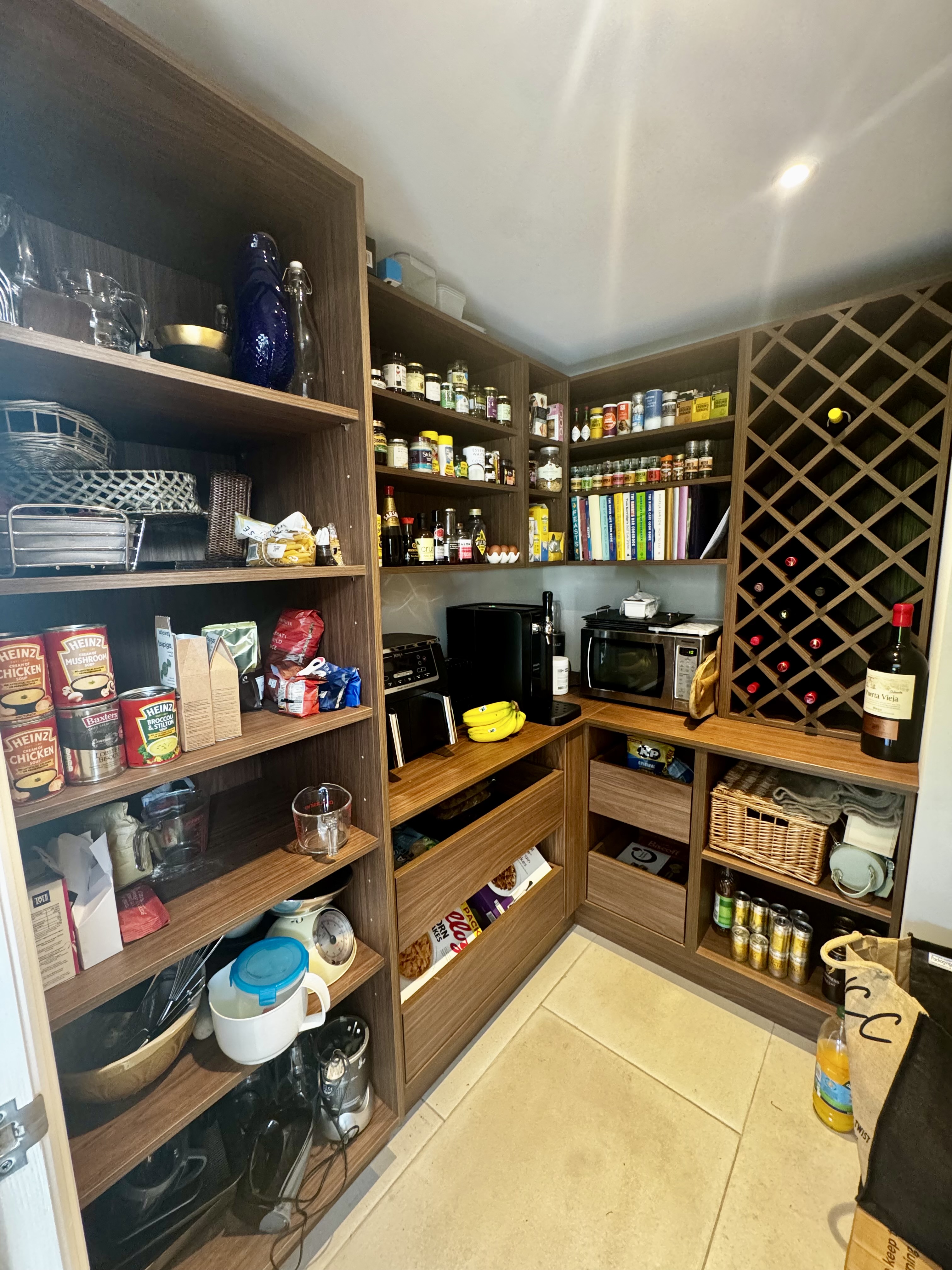 Caledonia Kitchens Walnut walk in pantry